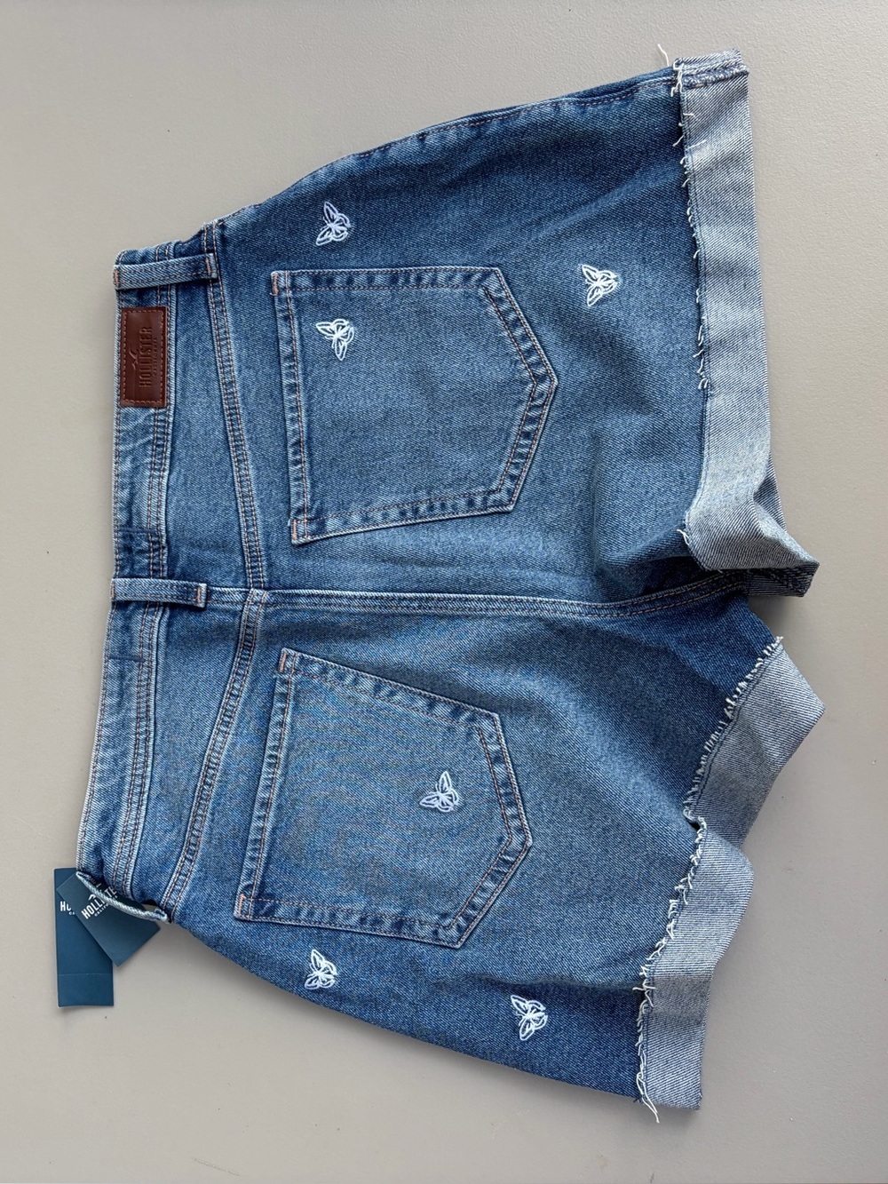 Hollister Blue Denim Butterfly Embroidered Rolled-Hem Shorts